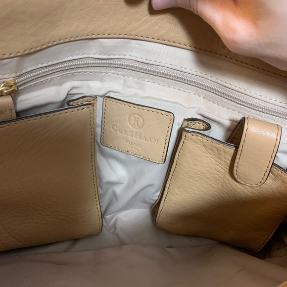 COLE HAAN Pebbled Leather Bag Top Handle Medium Satchel Luxe Neutral Early 2010s - Picture 11 of 14